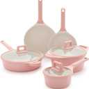 GreenLife Arte 8 Piece Ceramic Nonstick Cookware Pots and Pans Set, Induction Suitable, PFOA & PFAS Free, Stay-Cool Handles, Glass Lids, Stock Saucepans & Frying Pans, Dishwasher Safe, Light Pink (8 Piece Cookware Set)