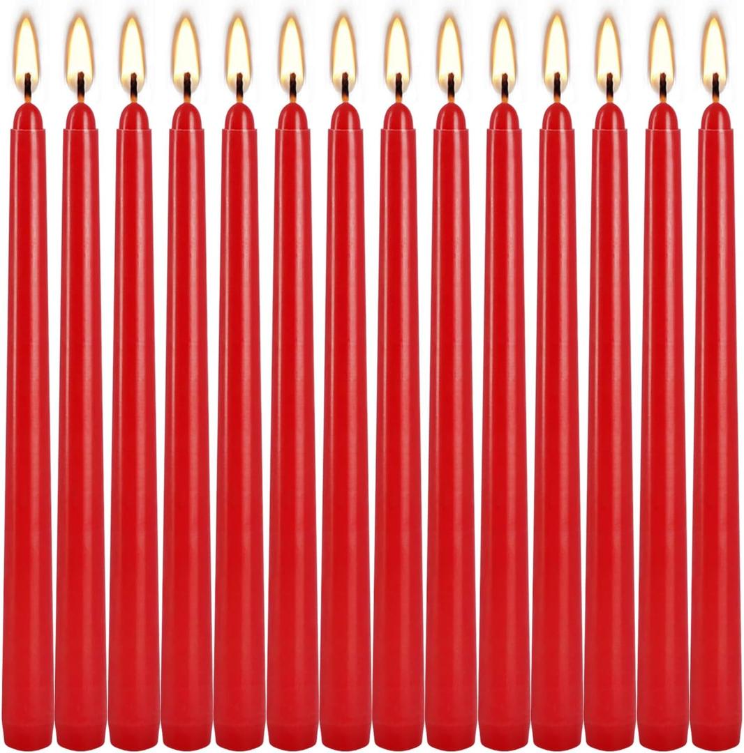 14 Pack Tall Red Taper Candles 10 Inch Unscented Dripless Candlesticks for Christmas,Valentine's Day,Dinner,Party,Brithday,Wedding and Home Decoration - 8 Hour Burn Time.
