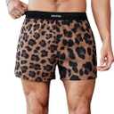 WDIRARA Men's Drawstring Waist Swim Trunks Striped Print Pocket Shorts (Medium, A Multicolored Brown Leopard)