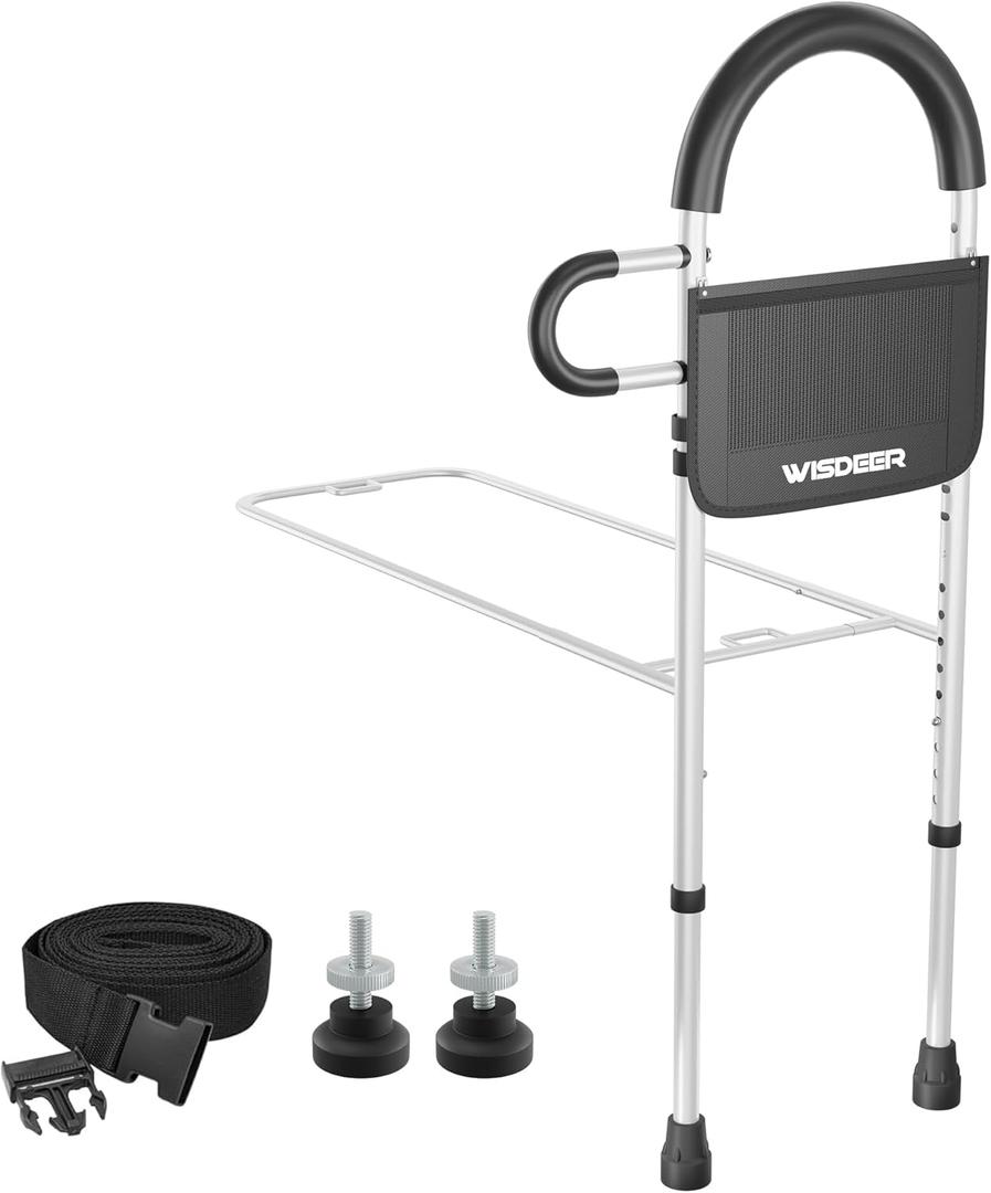 Wisdeer Bed Rails for Elderly Adults Safety: Side Assist Grab Bar Handrails for Seniors with Dual Handle Rails & Storage Bag - Adjustable Bed Cane Portable Bedside Railing - Fits Twin Full Queen King White