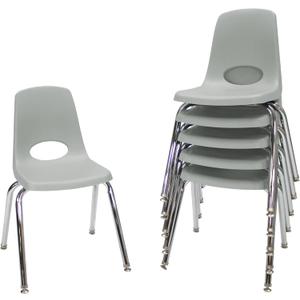 FDP 16" School Stack Chair, Stacking Student Seat with Chromed Steel Legs and Nylon Swivel Glides For In-Home Learning or Classroom - Light Gray (6-Pack), 10368-LG