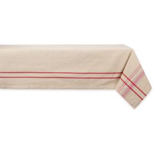 DII French Stripe Dining Table Collection Farmhouse Style Tablecloth, 60x84 Inches, Taupe/Red