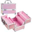 FRENESSA Makeup Train Case Portable Makeup Case Organizer Cosmetic Box Make Up Box Makeup Organizer Cosmetic Storage Cases with Locking Nail Kit Organizer Travel Case Mermaid Pink