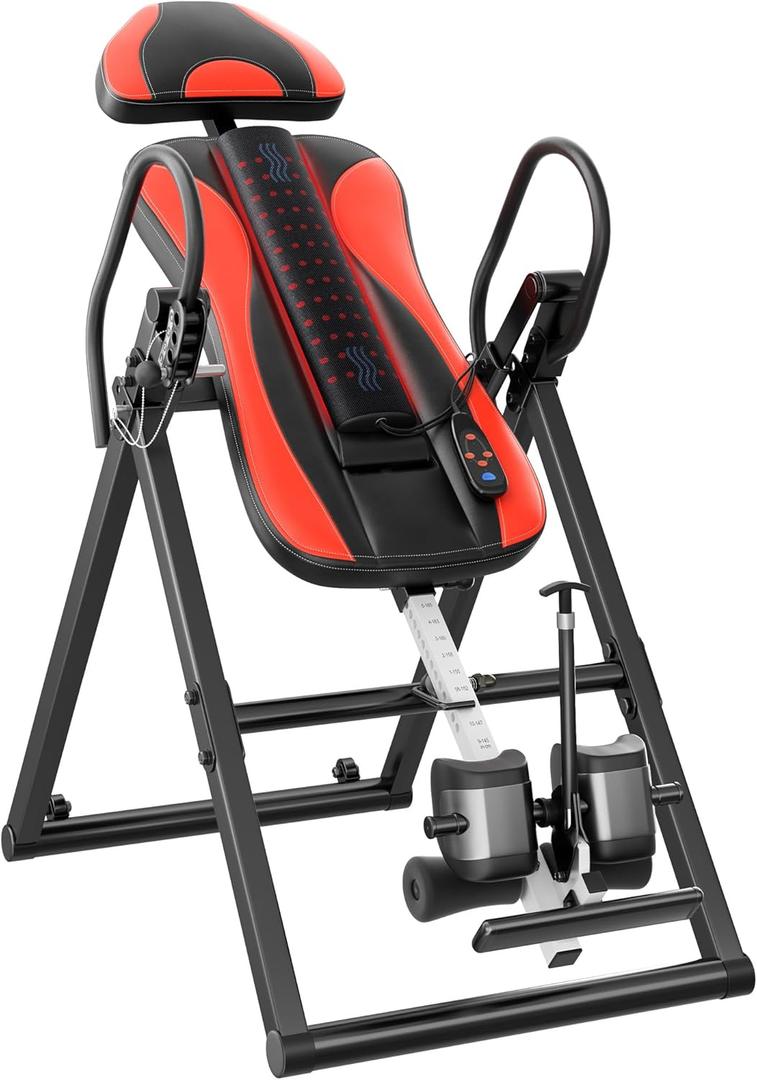 YOLEO Inversion Table Training Equipment Massage & Heat Inversion Table ITM280 Back Pain Relief Equipment w/Remote Control, Reversible Ankle Holders, Heavy Duty up to 320lbs