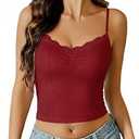 Avidlove Womens Lace Tank Tops Spaghetti Strap Eyelet Pleated Bustier Red Crop Tops Summer Going Out Cami(Red, L)
