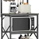 Furologee Kitchen Bakers Rack, Microwave Stand with Storage 4 Tiers, Coffee Bar Station with 6 S Hooks and Pegboard, Kitchen Shelves Rack for Spices, Pots, Black Oak (22inch)