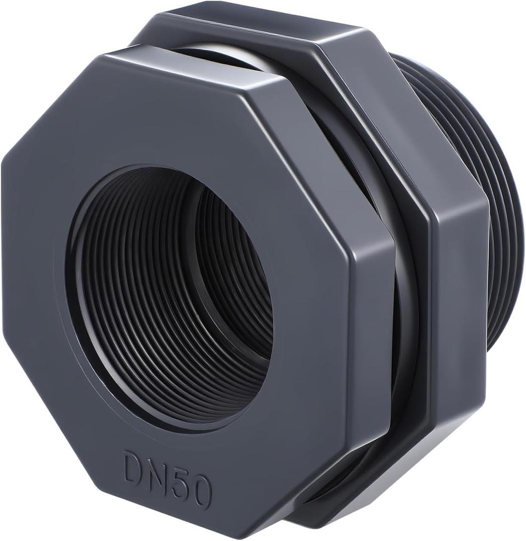 1 Pcs 2 Inch Bulkhead Fitting PVC Water Tank Connector Plumbing Pipe Threaded Bulkhead Fitting NPT for Rain Barrels, Water Tanks, Aquariums, Tubs, Pools