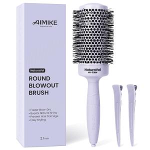 AIMIKE NaturaVol Round Brush for Blow Out,Nano Thermal Ceramic-Coated Round Hair Brush for Fine Hair,Fast Blow Dry for Smooth Salon-Style Finish at Home,Adds Volume,Purple (2.1"Barrel,3"with Bristles)