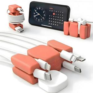 4 x CordBrick Steel Weighted Cord Holder Wrap Phone Accessory Stocking Stuffer for Men Adults College Students. Nightstand Desk Travel Organizer. Silicone. 2pk Coral