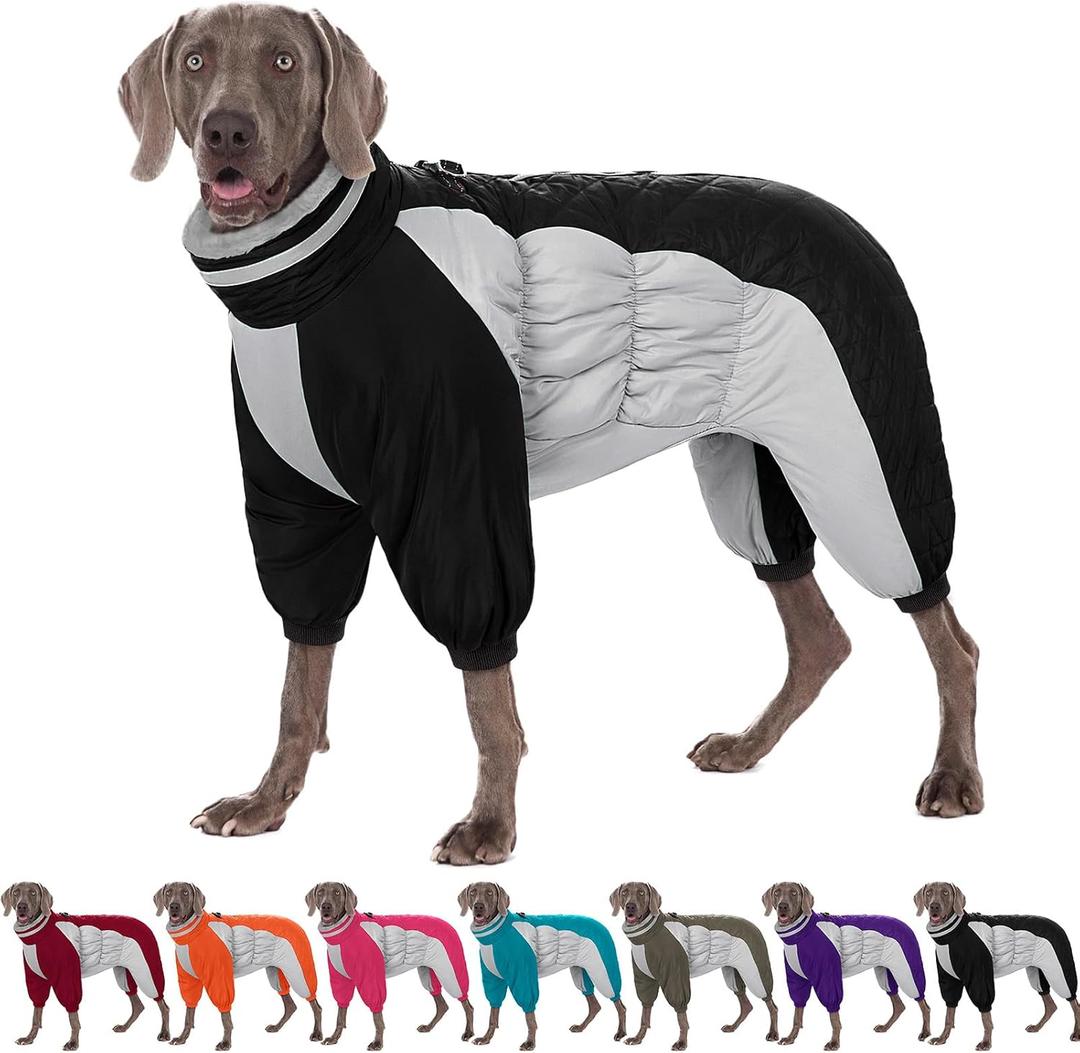 AOFITEE Large Dog Coat Warm Dog Jacket for Winter, Dogs Winter Coat with Harness Built in, Reflective Turtleneck Dogs Puffer Jacket Snowsuit, Full Body Fleece Coats for Small Medium Large Pet, XL (Black)