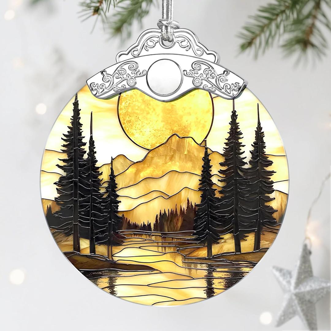 Stained Glass Ornament, Christmas Ornaments, Christmas Decorations for Tree, Holiday Ornament, Gifts for Nature Lovers, Holiday Party Gifts, Gift Ideas & Xmas Gift - Mountain Sunset