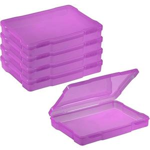 PATIKIL 5x7 Photo Storage Box, 4 Pack Photo Boxes Storage Photo Organizer Cases Storage Container Picture Boxes Plastic for 5x7 Pictures Sticker Scrapbook Craft Keeper, Purple