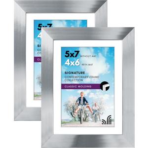 Americanflat 5x7 Picture Frame with Polished Clear Glass - Set of 2 - Use as 4x6 Frame with Mat or Display 5x7 Photo Without Mat - Signature Collection - Photo Frames for Tabletop or Wall - Silver