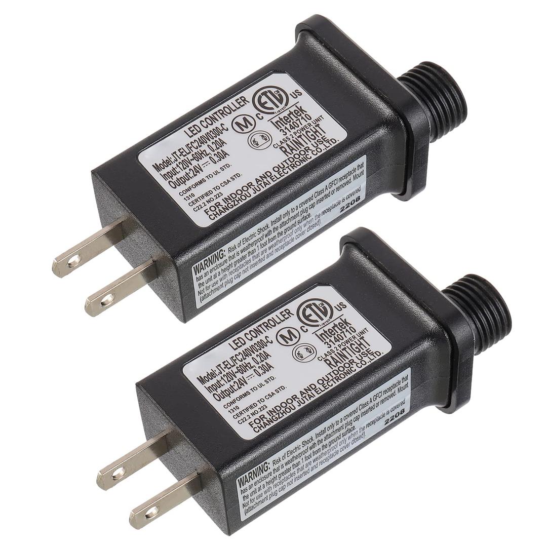 24V 7.2W LED Transformer Replacement Class 2 Power LED Controller with 8 Modes Supply for Christmas String Light Inflatable Decorations IP44 Waterproof Low Voltage Transformer(2 Pcs)