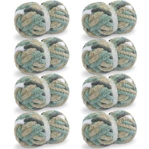Maboozo Tie Dye Chunky Yarn 8 Pack, Grey, Green, White Fluffy Jumbo Chenille, Soft Plush Bulky, Giant Thick Fuzzy Yarn for Crocheting, Hand Knitting or Arm Knitting (26 yds, 7.5 oz Each)