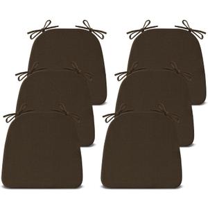 Chair Cushions for Dining Chairs Set of 6, Non Slip Kitchen Chair Pads, 17" x 16" x 2", Indoor Dining Chair Cushions with Ties, D-Shaped Seat Cushions for Kitchen Chairs, Brown