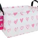 Rectangular Storage Basket Fabric Organizer Bin for Toys,Books,Clothes,Gifts,Pets-Perfect for Home,Office,Nursery,Dorm,Shelf(Rec-Pink hearts )