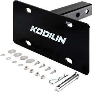 Kodilin Heavy-Duty Trailer Hitch License Plate Holder for 2" Hitch Receiver, Universal Fit for Trucks, SUV, RV & Off-Road Vehicles, Black Rust-Proof Steel Bracket, Includes Mounting Hardware