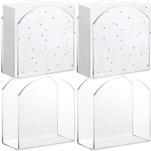Patelai 4 Pack Crystal Acrylic Clear Napkin Holder for Table Bathroom Tissue Paper Guest Towel Holder Standing Vertical Napkin Dispenser for Cocktail Beverage Kitchen Bar (Square Paper)