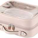 Veki Transparent Makeup Bag Travel Cosmetic Bags Case Waterproof Toiletries Bag Large Capacity Open Storage Bags Organizer With Zipper, Portable Make Up Organizer for Women and Girls (Pink)