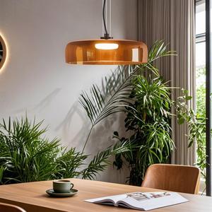 Mid Century Modern Chandelier: Glass Pendant Light for Kitchen Island - Retro Light Fixture for Dining Room (Orange)