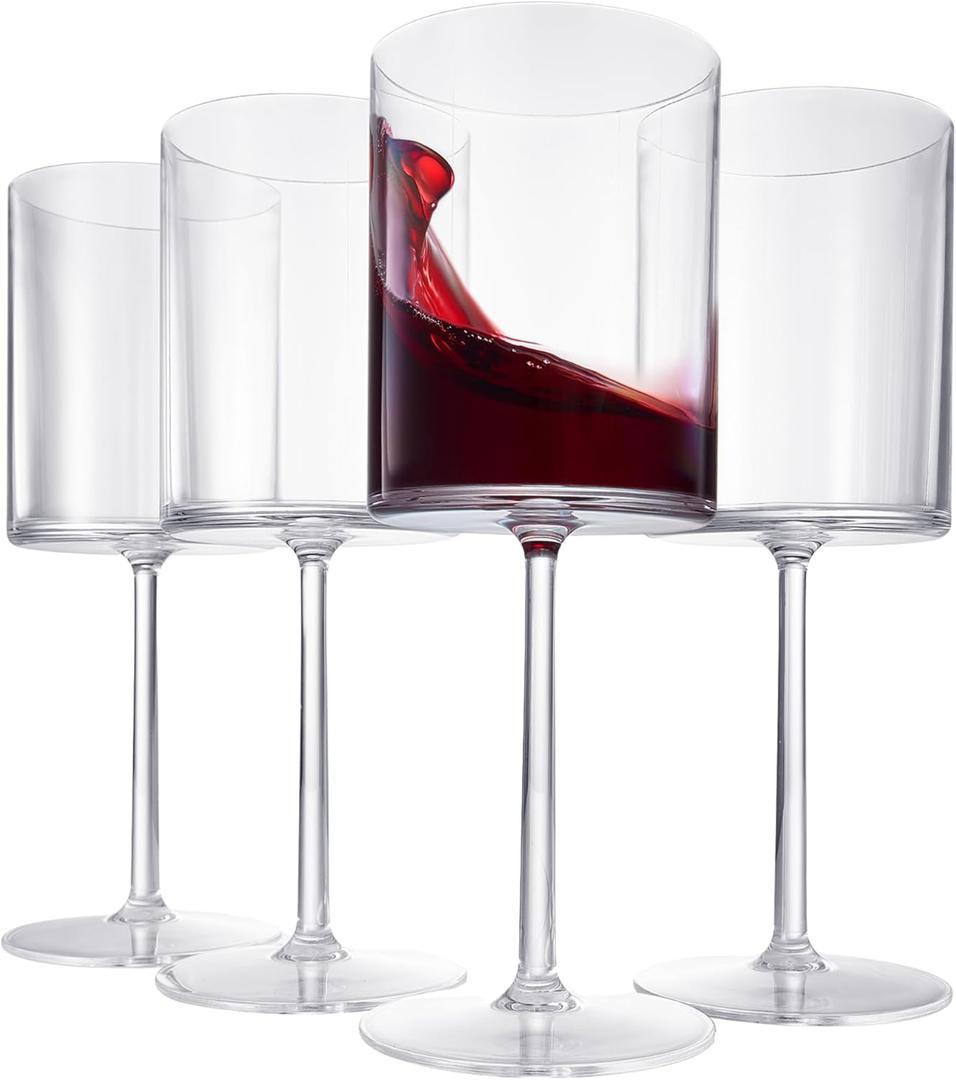 Unbreakable Stemmed Square Tritan Acrylic Glasses European Style | Set of 4 | 100% US Drinkware, 18 oz Dishwasher Safe Clear Color Shatterproof BPA-free plastic, Floating Pool, Indoor and Outdoor