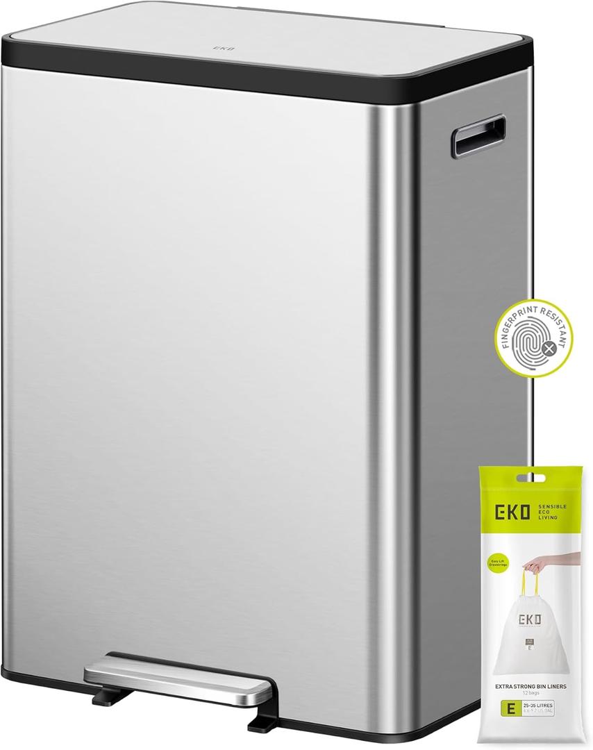 EKO EcoCasa II 36L+24L Dual Trash Can with Recycle Bin, Stainless Steel Garbage Can with Lid, Deodorizer Compartment, Odor-Proof and Fingerprint Resistant EKO EcoCasa II 36L+24L Dual Trash Can with Recycle Bin, Stainless Steel Garbage Can with Lid, Deodorizer Compartment, Odor-Proof and Fingerprint Resistant
