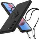 Designed Samsung Galaxy S22 5G Case, Silicone with 360Ring Kickstand Holder Lanyard Soft Silk Microfiber Cloth Fully Cover Women Men Protective Shell -7(Black, S22)