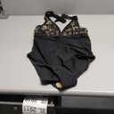 MakeMeChic Women's One Piece Swimsuit Floral Lace Halter Tie Back Beach Bathing Suit, (Medium, Black)