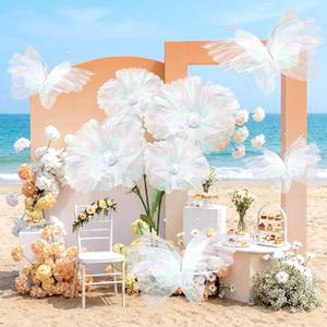 Cinnvoice 8 Pcs Large Butterfly Flower Decorations 20 Inch 12 Inch 3D Giant Silk Butterfly Big Flower Mariposas Grandes para Decoracion for Wedding Backdrop Birthday Party(Laser White)