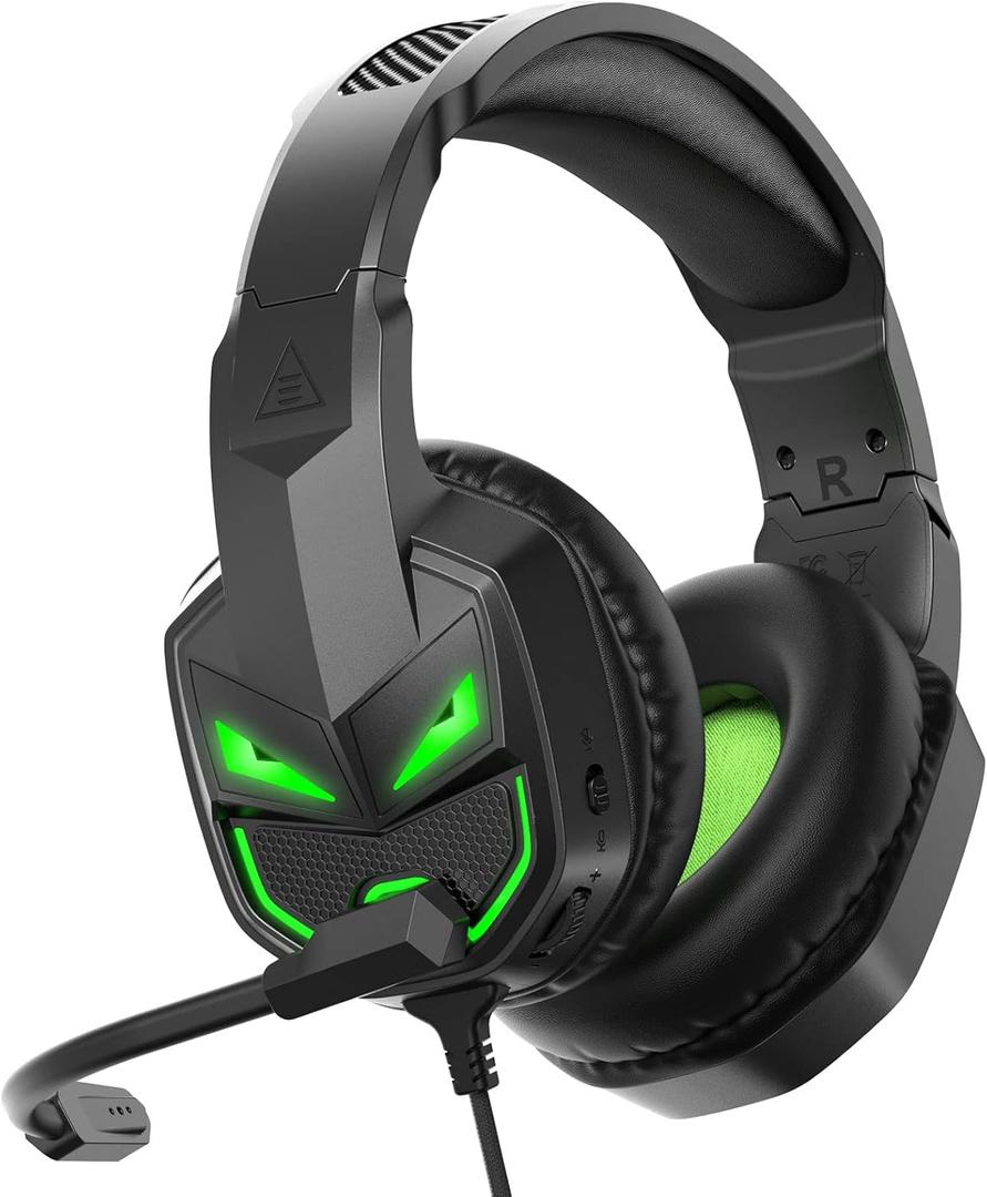 EKSA Fenrir S Gaming Headset for Xbox Series X/S, Xbox One, PS5, PS4, PC, Switch - Noise Cancelling Microphone, Comfortable Ear Pads, 50 mm Drivers, RGB Light, One Key Control - Birthday Gift, Green