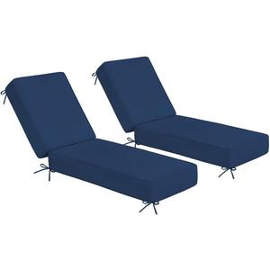 Sundale Outdoor Olefin Chaise Lounge Cushion Set of 2, Water-Resistant Patio Lounge Chair Cushion, Thick Lounger Pad with 8 Straps Dark Blue, 72 x 21 x 6 Inches