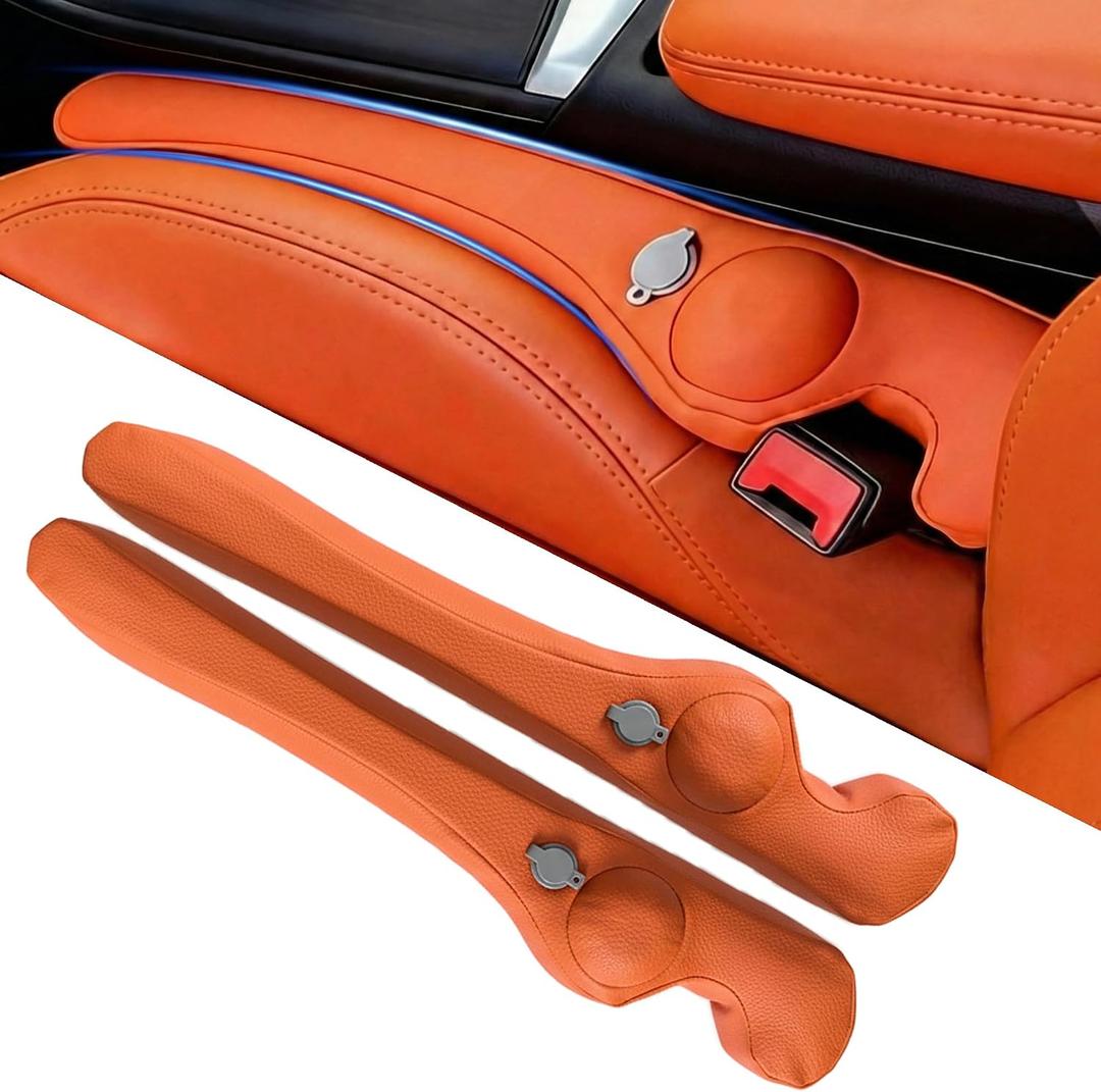 HOLDCY Inflatable Car Seat Gap Filler 2 Pack – Universal Adjustable Air-Cushion Blocker Prevents Phone Dropping - No Seatbelt Obstruction - Car Interior Accessories for SUV, Truck & Sedan (Orange)
