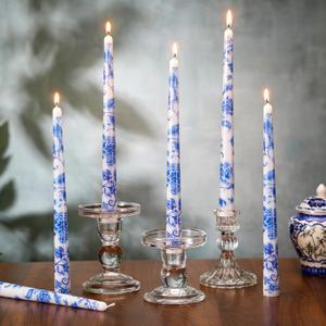 9.8" Long Taper Chinoiserie Porcelain Candlesticks Dripless Bridal Wedding Shower Candle Blue White Decorations Unscented Taper Candles for Party Gift Home Decor