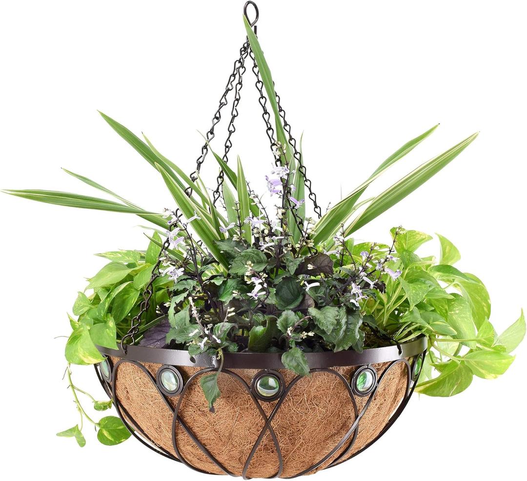Arcadia Garden Products Emerald Series Round Hanging Basket Planters, 20-Inch Metal Copper Accent CB03