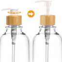 Bamboo Bathroom Accessories Set 4 Pcs - Clear Toothbrush Holder Plastic Soap Dispenser and 2 Qtip Holder Cotton Swab/Pad/Ball Container Jar