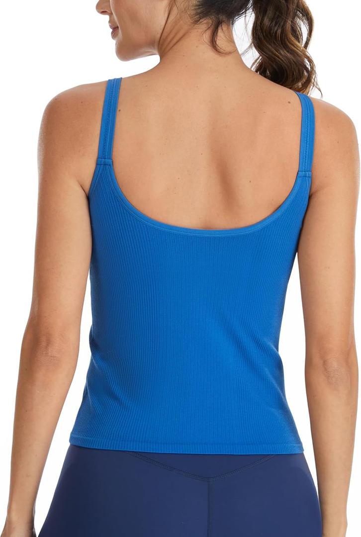 ATTRACO Ribflex Yoga Tank Tops for Women with Built in Bra U Back Crop Top Outdoor Royal Blue XS