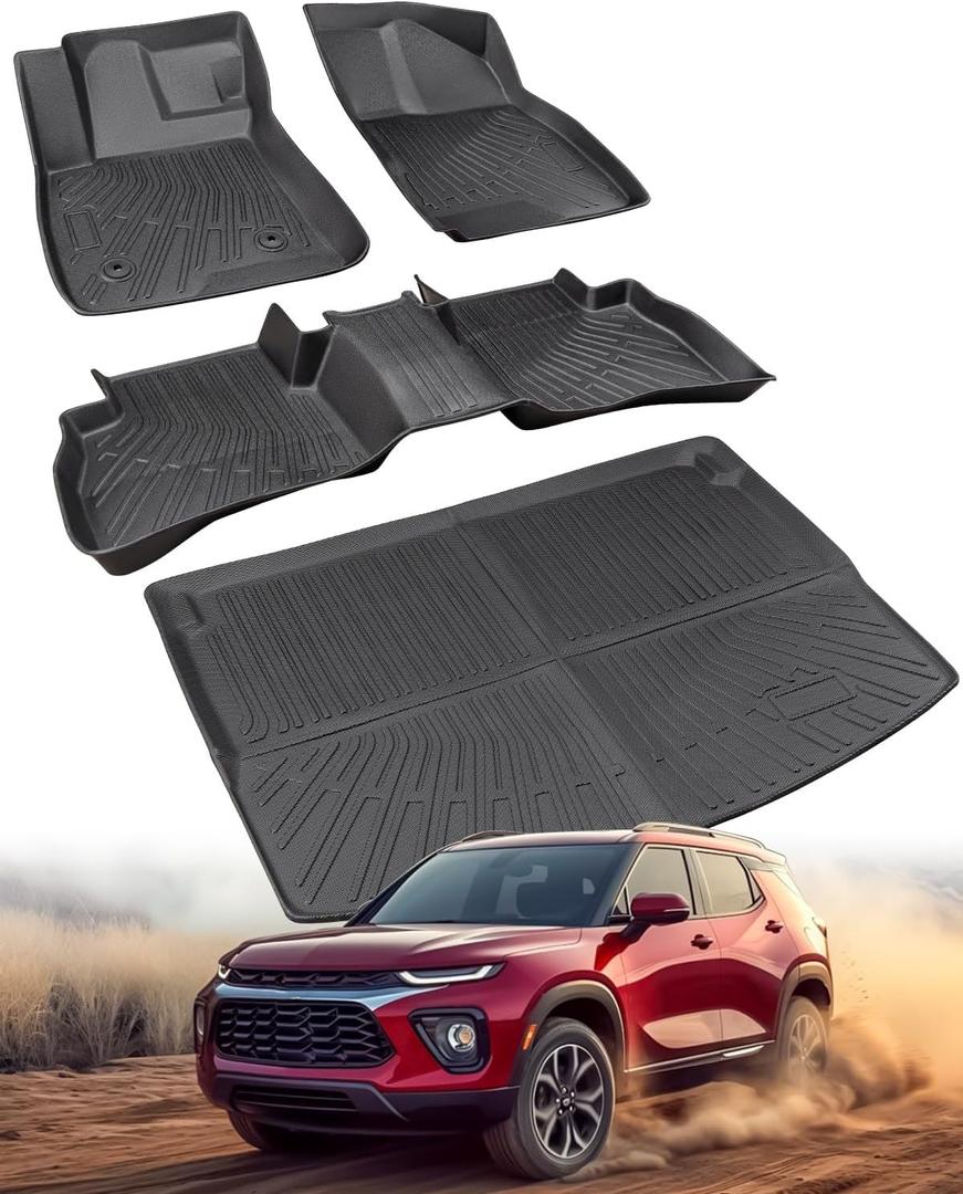 CARxion for Chevy Trailblazer Floor Mats & Cargo Liner 2021-2025 (AWD Only), Custom Fit All-Weather TPE Rubber Carpet 4PC Full Set, Heavy Duty Anti-Slip Protection for 2025 2024 2023 2022 2021 SUVs
