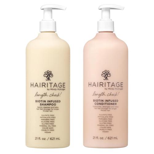 Hairitage Biotin + Castor Oil Shampoo and Conditioner Set - Volume + Moisture - Sulfate Free + Color Safe - Women + Men Hydrating Repair Shampoo Conditioner