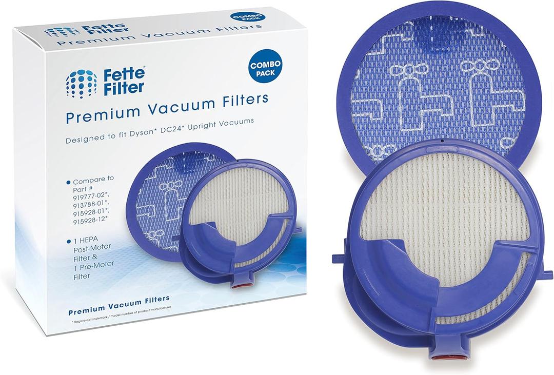 Fette Filter - Premium HEPA Post-Motor Filter & Pre-Motor Filter Compatible with Dyson DC24. Compare to Part # 919777-02 & 915928-12 - Combo Pack