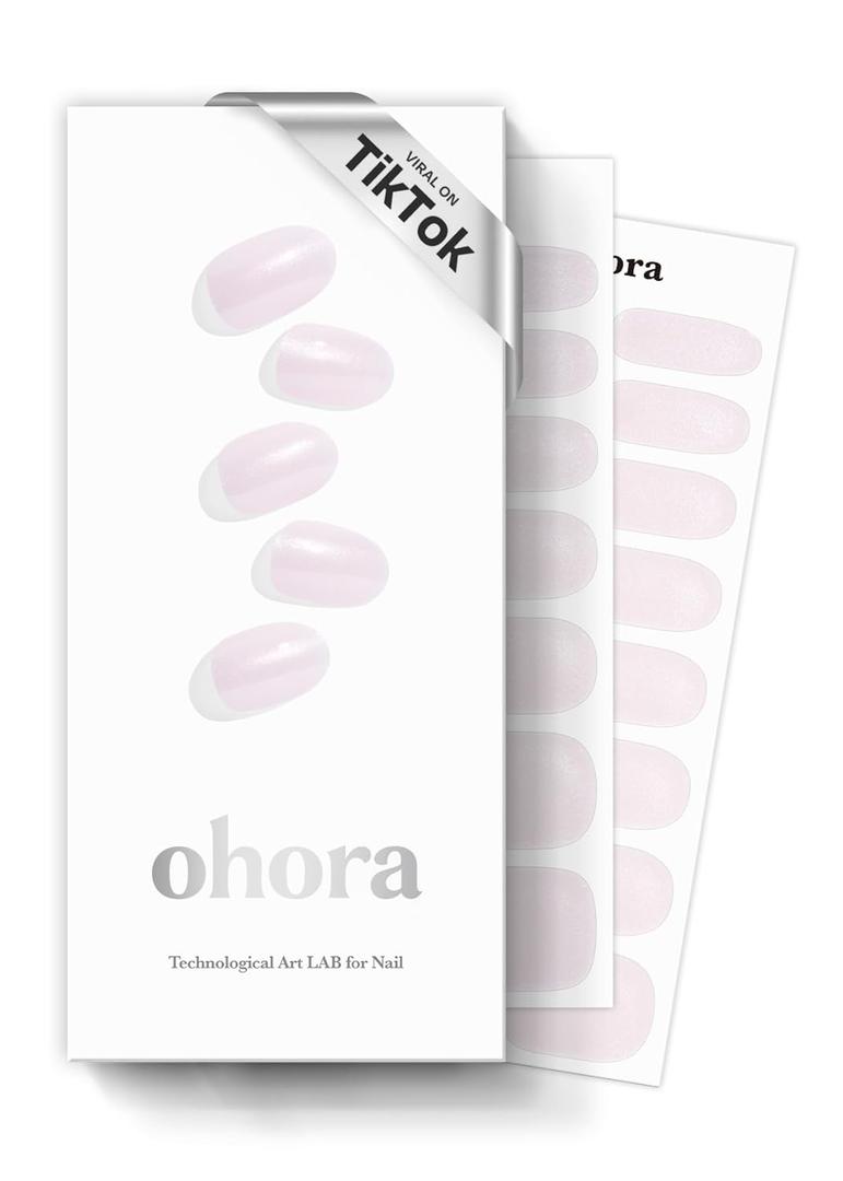 ohora Semi Cured Gel Nail Strips (N Glazed Donut) - Extended Size Range, Works with Any Lamps, Salon-Quality, Long Lasting, Easy to Apply&Remove - Includes 2Prep Pads, Nail File&Wooden Stick