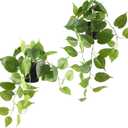 Artificial Pothos Hanging Plants 2 Pack with Pots, Realistic Fake Hanging Plants Indoor, Faux Greenery Vines for Shelf, Bathroom, Living Room, Office Decor