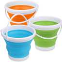 Silicone Beach Foldable Buckets Toys Halloween Bucket, 3L Jumbo Sand Pails Bucket Set with Mesh Bag, Swimming Pool Toys for Kids Adults, Gift Set for Gardening, Travel, Fishing, Cleaning, Camping, Multicolor