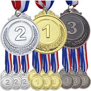 GOLDGE 18 Award Medals - Ideal for Sports, Competitions, Parties, Spelling Bees & Olympics - 2 Inches - Comes in a Set of 18. Perfect Prizes for Winners