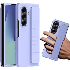 Z Fold 7 Case with Wrist Strap, Case for Samsung Galaxy Z Fold 7 Phone Case Cute for Women Elastic Wristband Silicone Grip, Galaxy Z Fold 7 Cover Original Hard PC Shockproof Anti-Scratch (Purple)