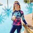 GRACE KARIN Girls Long Sleeve Swimsuit Two Piece Rashguard Floral Swimwear 6-14Y (8 Years, Tree)