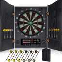 Yirinatek Electronic Dart Board, Decorative Dart Board Cabinet Set for Adults [12*Bronze Soft Tip Darts] [Cricket Game Mode]- Wooden Electric Dartboard Cabinet for Game Rooms - Black