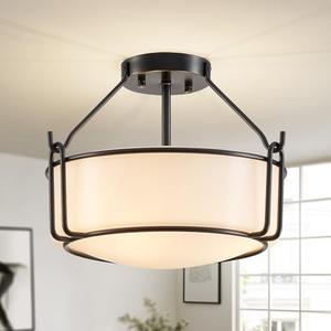 WUZUPS Chandelier 3-Light Semi-Flush Mount Ceiling Light Frosted White Glass Shade Modern Lighting Fixture for Diningroom Hallway Kitchen Bathroom, H 10" x W 14.8", E12 Base, Black WUZUPS Chandelier 3-Light Semi-Flush Mount Ceiling Light Frosted White Glass Shade Modern Lighting Fixture for Diningroom Hallway Kitchen Bathroom, H 10" x W 14.8", E12 Base, Black