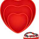 PLUVAVA 3 Pieces Silicone Heart Shaped Cake Pans 6" 8" 10" Nonstick Heart Baking Pans Small Large Silicone Cake Mold Layered Cake Pan for Baking Valentine's Day (Red)