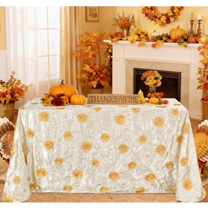 Fanqisi Rectangle Tablecloth Raised Rosette Vintage Satin Tablecloths Birthday Table Cover for Wedding Anniversary Outdoor Ceremony Party Decorations,60"x102"
